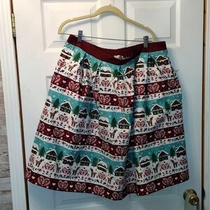 Unique vintage Christmas skirt fair isle reindeer cabins XL